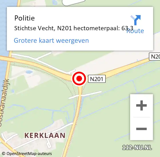 Locatie op kaart van de 112 melding: Politie Stichtse Vecht, N201 hectometerpaal: 63,3 op 14 november 2022 08:10