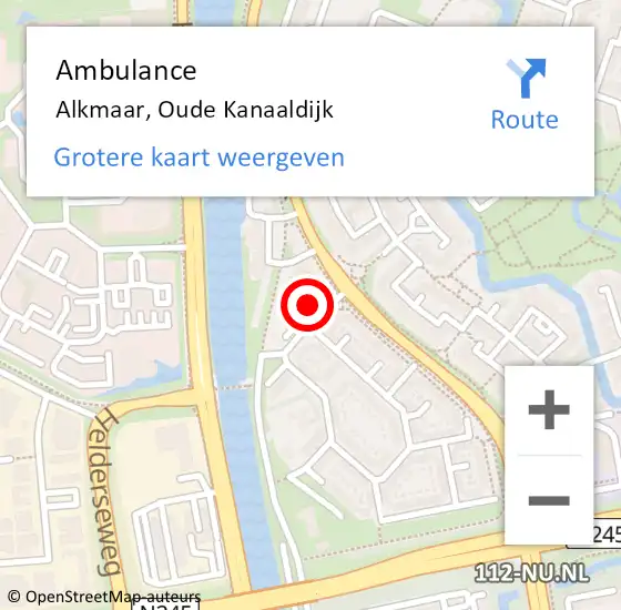 Locatie op kaart van de 112 melding: Ambulance Alkmaar, Oude Kanaaldijk op 14 november 2022 08:14