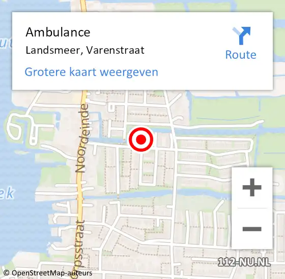 Locatie op kaart van de 112 melding: Ambulance Landsmeer, Varenstraat op 14 november 2022 08:24