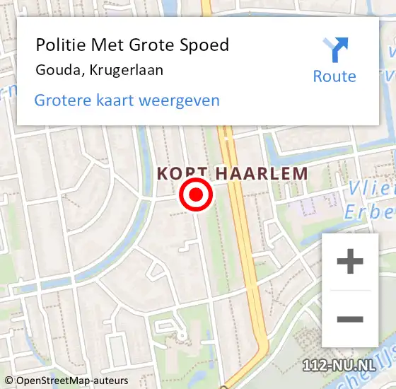 Locatie op kaart van de 112 melding: Politie Met Grote Spoed Naar Gouda, Krugerlaan op 14 november 2022 08:25