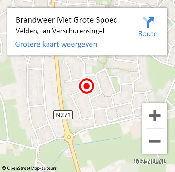 Locatie op kaart van de 112 melding: Brandweer Met Grote Spoed Naar Velden, Jan Verschurensingel op 14 november 2022 08:26