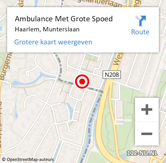 Locatie op kaart van de 112 melding: Ambulance Met Grote Spoed Naar Haarlem, Munterslaan op 14 november 2022 08:30