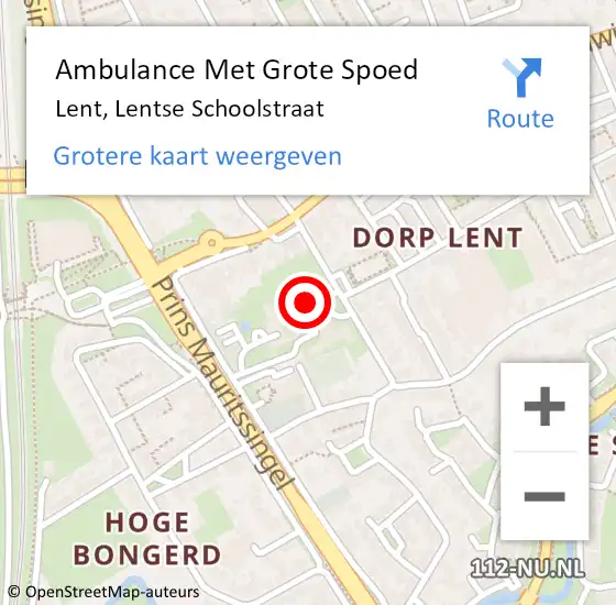 Locatie op kaart van de 112 melding: Ambulance Met Grote Spoed Naar Lent, Lentse Schoolstraat op 14 november 2022 08:37