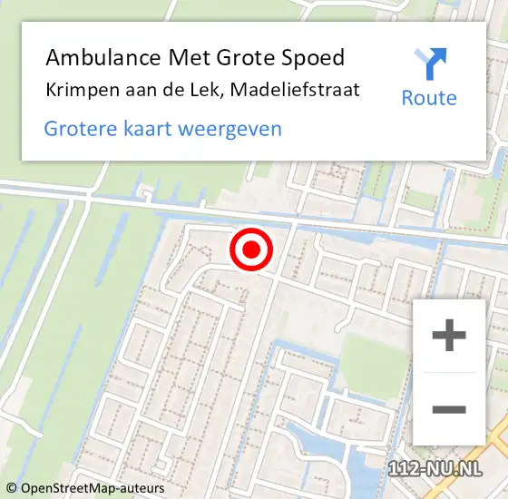 Locatie op kaart van de 112 melding: Ambulance Met Grote Spoed Naar Krimpen aan de Lek, Madeliefstraat op 14 november 2022 08:42