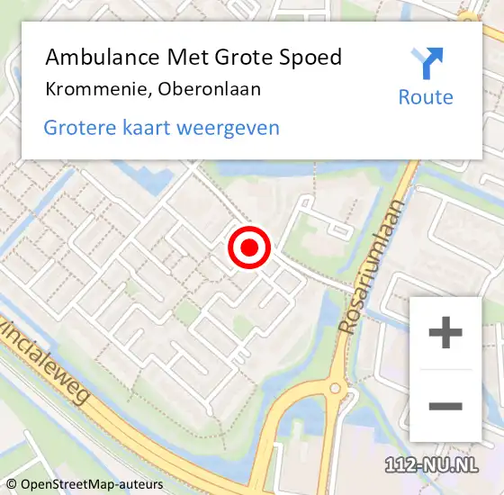 Locatie op kaart van de 112 melding: Ambulance Met Grote Spoed Naar Krommenie, Oberonlaan op 14 november 2022 08:45