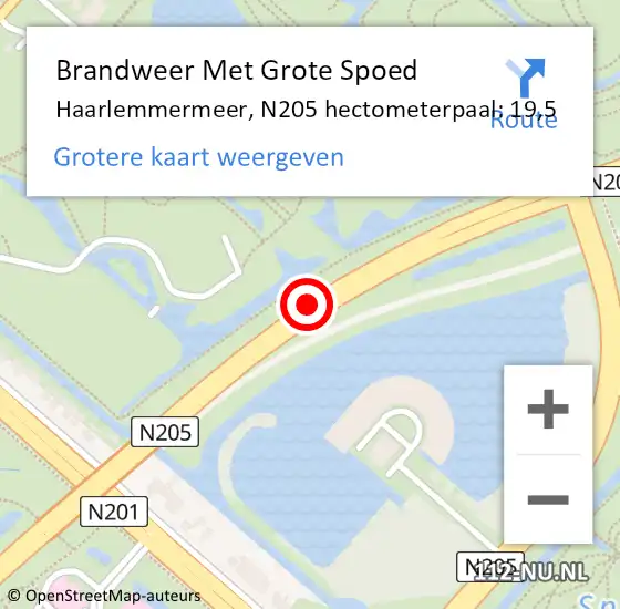 Locatie op kaart van de 112 melding: Brandweer Met Grote Spoed Naar Haarlemmermeer, N205 hectometerpaal: 19,5 op 14 november 2022 08:51