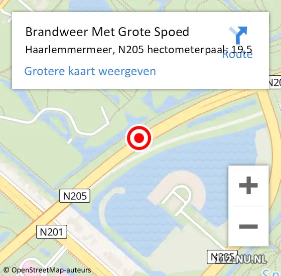 Locatie op kaart van de 112 melding: Brandweer Met Grote Spoed Naar Haarlemmermeer, N205 hectometerpaal: 19,5 op 14 november 2022 08:55