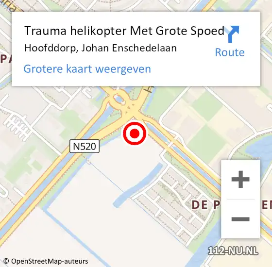 Locatie op kaart van de 112 melding: Trauma helikopter Met Grote Spoed Naar Hoofddorp, Johan Enschedelaan op 14 november 2022 08:59