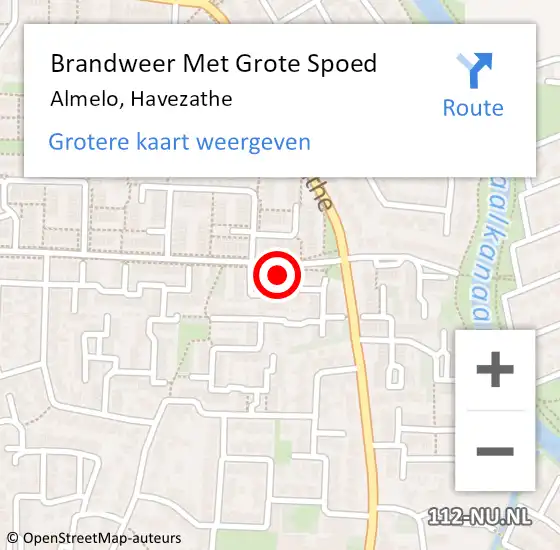 Locatie op kaart van de 112 melding: Brandweer Met Grote Spoed Naar Almelo, Havezathe op 14 november 2022 09:15