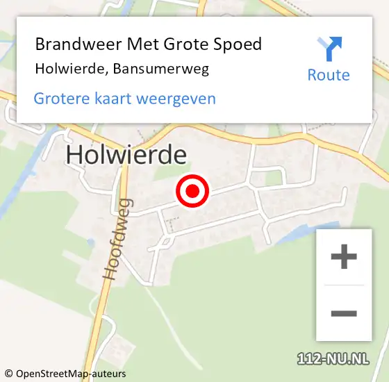 Locatie op kaart van de 112 melding: Brandweer Met Grote Spoed Naar Holwierde, Bansumerweg op 14 november 2022 09:19