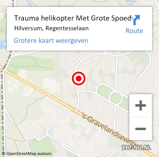 Locatie op kaart van de 112 melding: Trauma helikopter Met Grote Spoed Naar Hilversum, Regentesselaan op 14 november 2022 09:25