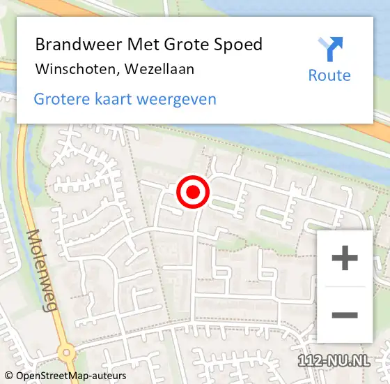 Locatie op kaart van de 112 melding: Brandweer Met Grote Spoed Naar Winschoten, Wezellaan op 14 november 2022 09:46