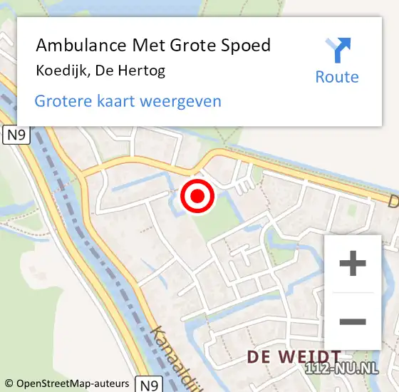 Locatie op kaart van de 112 melding: Ambulance Met Grote Spoed Naar Koedijk, De Hertog op 14 november 2022 09:56