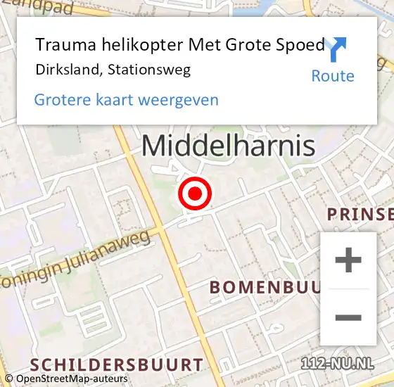 Locatie op kaart van de 112 melding: Trauma helikopter Met Grote Spoed Naar Dirksland, Stationsweg op 14 november 2022 10:17
