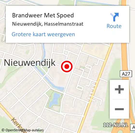 Locatie op kaart van de 112 melding: Brandweer Met Spoed Naar Nieuwendijk, Hasselmanstraat op 14 november 2022 10:39