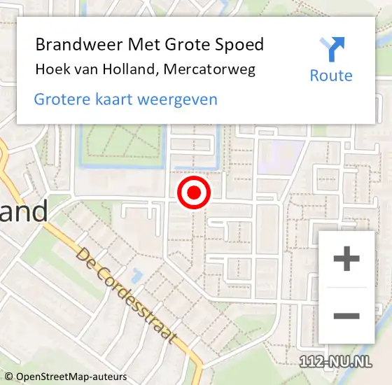 Locatie op kaart van de 112 melding: Brandweer Met Grote Spoed Naar Hoek van Holland, Mercatorweg op 14 november 2022 10:48