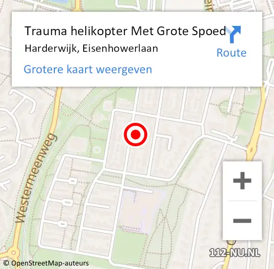 Locatie op kaart van de 112 melding: Trauma helikopter Met Grote Spoed Naar Harderwijk, Eisenhowerlaan op 14 november 2022 10:57