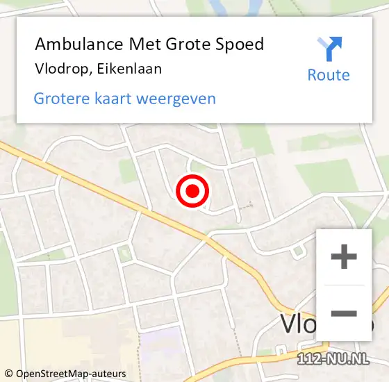 Locatie op kaart van de 112 melding: Ambulance Met Grote Spoed Naar Vlodrop, Eikenlaan op 14 november 2022 11:06