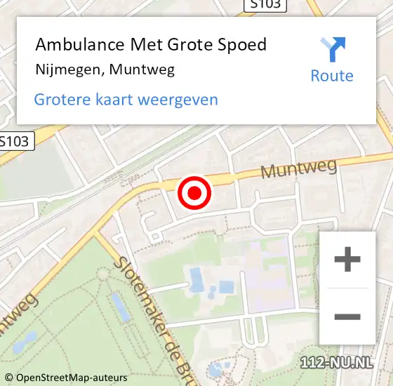 Locatie op kaart van de 112 melding: Ambulance Met Grote Spoed Naar Nijmegen, Muntweg op 14 november 2022 11:32