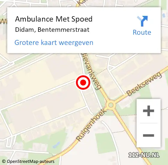 Locatie op kaart van de 112 melding: Ambulance Met Spoed Naar Didam, Bentemmerstraat op 14 november 2022 11:37