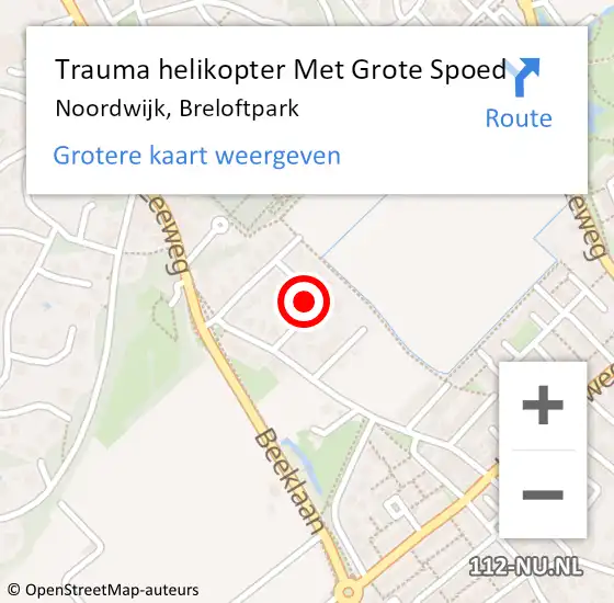 Locatie op kaart van de 112 melding: Trauma helikopter Met Grote Spoed Naar Noordwijk, Breloftpark op 14 november 2022 11:42