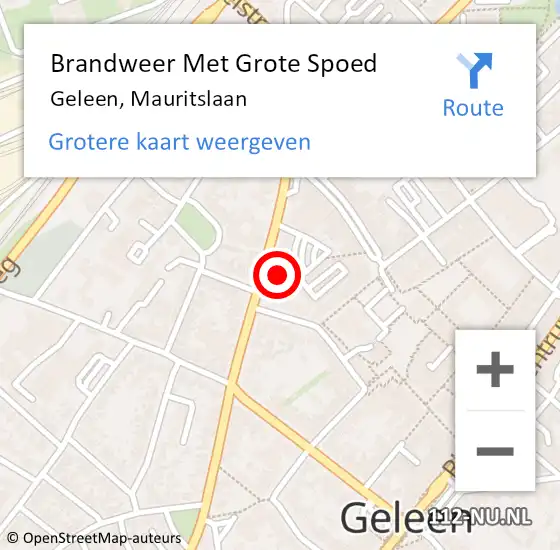 Locatie op kaart van de 112 melding: Brandweer Met Grote Spoed Naar Geleen, Mauritslaan op 14 november 2022 11:47