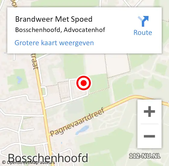 Locatie op kaart van de 112 melding: Brandweer Met Spoed Naar Bosschenhoofd, Advocatenhof op 14 november 2022 11:53