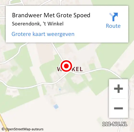 Locatie op kaart van de 112 melding: Brandweer Met Grote Spoed Naar Soerendonk, 't Winkel op 14 november 2022 12:01