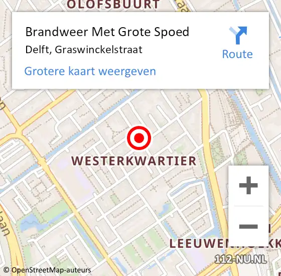 Locatie op kaart van de 112 melding: Brandweer Met Grote Spoed Naar Delft, Graswinckelstraat op 14 november 2022 12:08