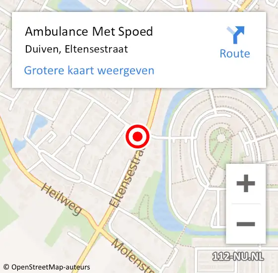 Locatie op kaart van de 112 melding: Ambulance Met Spoed Naar Duiven, Eltensestraat op 14 november 2022 12:23