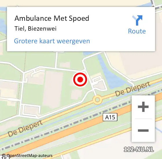 Locatie op kaart van de 112 melding: Ambulance Met Spoed Naar Tiel, Biezenwei op 14 november 2022 12:29