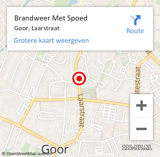 Locatie op kaart van de 112 melding: Brandweer Met Spoed Naar Goor, Laarstraat op 14 november 2022 13:02