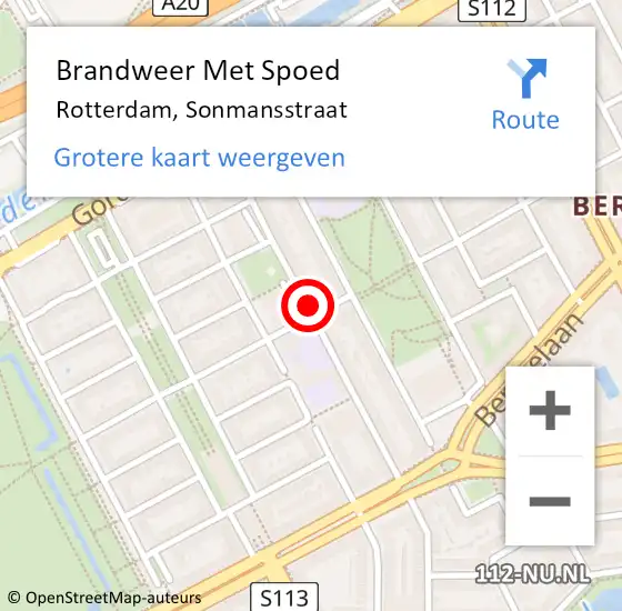 Locatie op kaart van de 112 melding: Brandweer Met Spoed Naar Rotterdam, Sonmansstraat op 14 november 2022 13:08