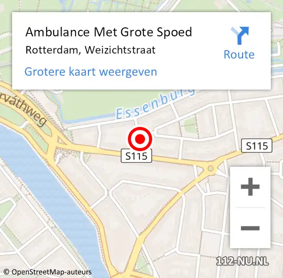 Locatie op kaart van de 112 melding: Ambulance Met Grote Spoed Naar Rotterdam, Weizichtstraat op 14 november 2022 13:13