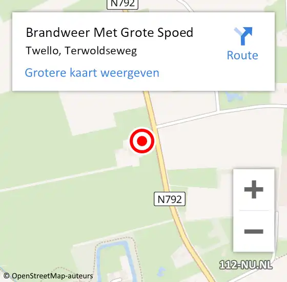 Locatie op kaart van de 112 melding: Brandweer Met Grote Spoed Naar Twello, Terwoldseweg op 14 november 2022 13:20