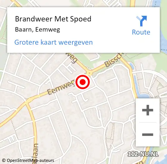 Locatie op kaart van de 112 melding: Brandweer Met Spoed Naar Baarn, Eemweg op 14 november 2022 13:38