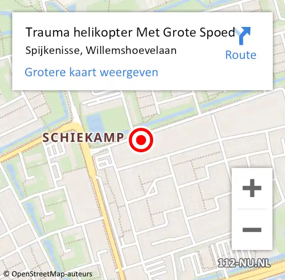 Locatie op kaart van de 112 melding: Trauma helikopter Met Grote Spoed Naar Spijkenisse, Willemshoevelaan op 14 november 2022 13:39