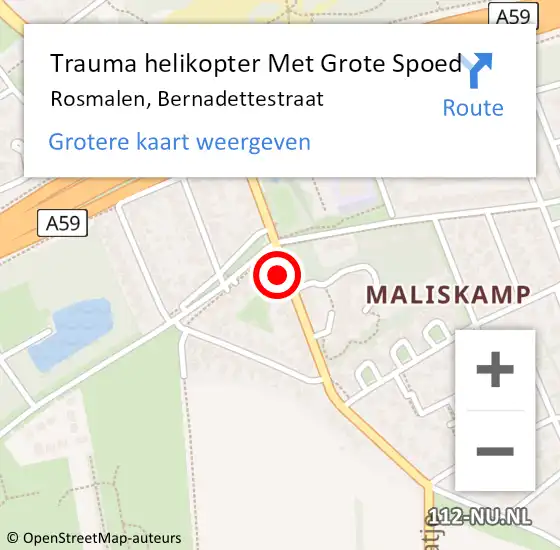 Locatie op kaart van de 112 melding: Trauma helikopter Met Grote Spoed Naar Rosmalen, Bernadettestraat op 14 november 2022 14:01