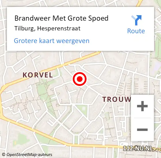 Locatie op kaart van de 112 melding: Brandweer Met Grote Spoed Naar Tilburg, Hesperenstraat op 14 november 2022 14:35