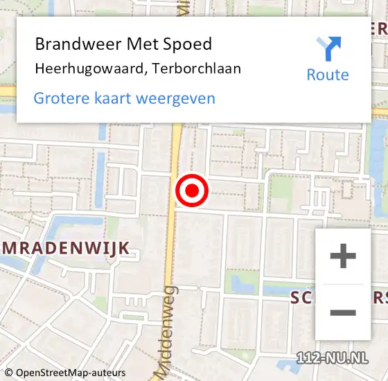 Locatie op kaart van de 112 melding: Brandweer Met Spoed Naar Heerhugowaard, Terborchlaan op 14 november 2022 14:36