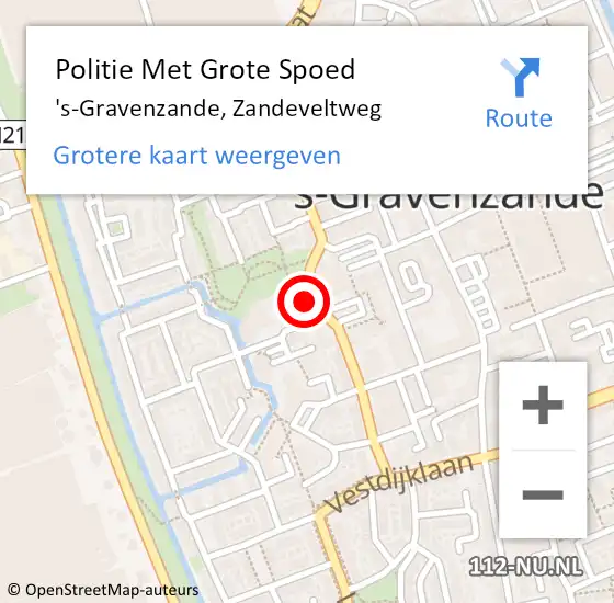 Locatie op kaart van de 112 melding: Politie Met Grote Spoed Naar 's-Gravenzande, Zandeveltweg op 14 november 2022 14:53