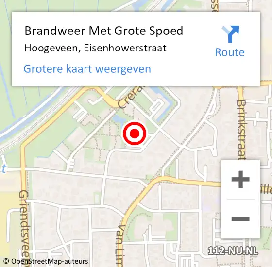 Locatie op kaart van de 112 melding: Brandweer Met Grote Spoed Naar Hoogeveen, Eisenhowerstraat op 14 november 2022 15:02