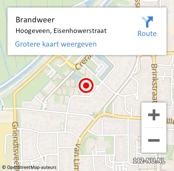 Locatie op kaart van de 112 melding: Brandweer Hoogeveen, Eisenhowerstraat op 14 november 2022 15:05