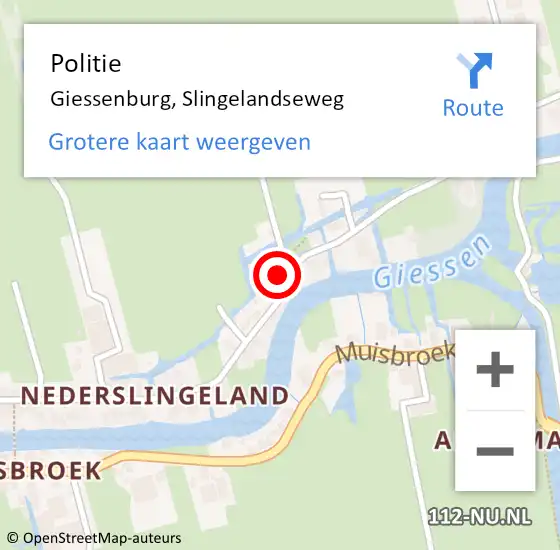 Locatie op kaart van de 112 melding: Politie Giessenburg, Slingelandseweg op 14 november 2022 15:44