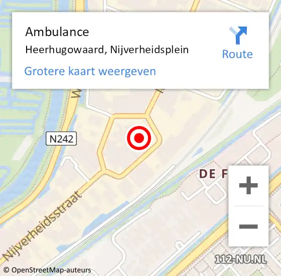 Locatie op kaart van de 112 melding: Ambulance Heerhugowaard, Nijverheidsplein op 14 november 2022 15:56