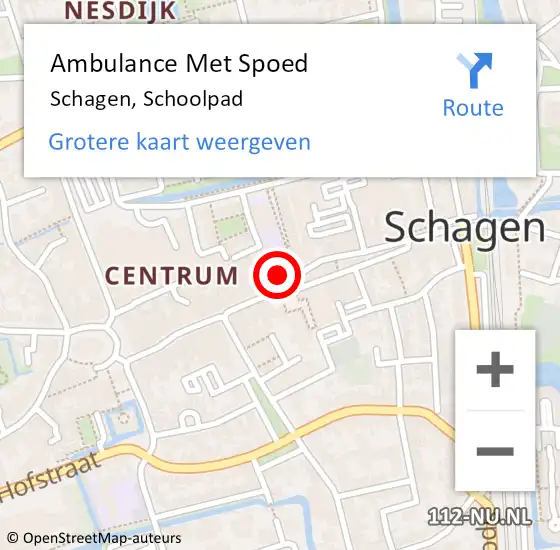 Locatie op kaart van de 112 melding: Ambulance Met Spoed Naar Schagen, Schoolpad op 14 november 2022 15:59