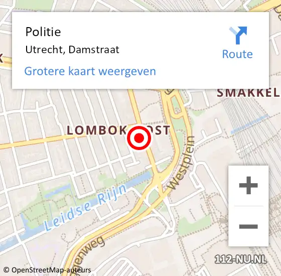 Locatie op kaart van de 112 melding: Politie Utrecht, Damstraat op 14 november 2022 16:34