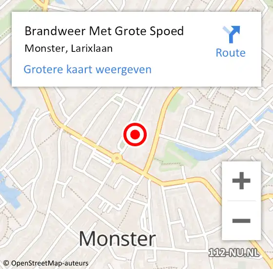 Locatie op kaart van de 112 melding: Brandweer Met Grote Spoed Naar Monster, Larixlaan op 14 november 2022 16:38