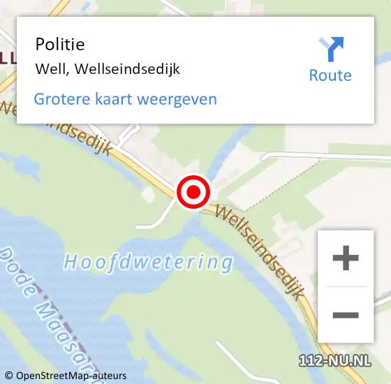 Locatie op kaart van de 112 melding: Politie Well, Wellseindsedijk op 14 november 2022 16:49