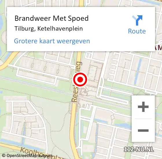 Locatie op kaart van de 112 melding: Brandweer Met Spoed Naar Tilburg, Ketelhavenplein op 14 november 2022 16:56